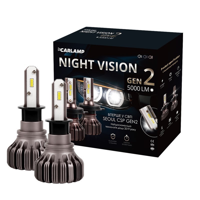 LED лампи H3 Carlamp Night Vision Gen2 для авто основне світло 5500K 5000Lm (NVGH3)