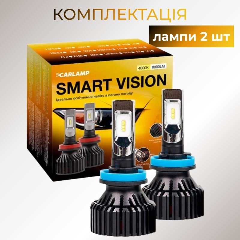 Світлодіодні лампи H11 для авто Carlamp Smart Vision Led автолампи 8000 Lm 4000 K (SM11Y)