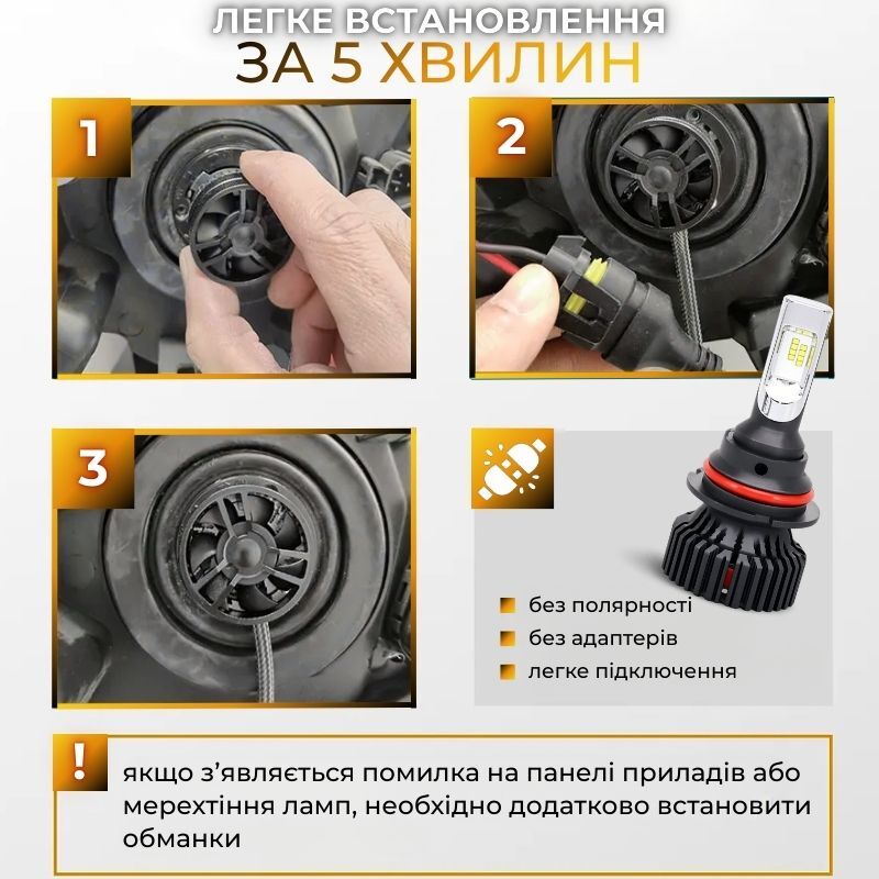 Автолампи світлодіодні Carlamp Smart Vision Led HВ5 8000Lm 4000K основне світло для авто (SM9007Y)