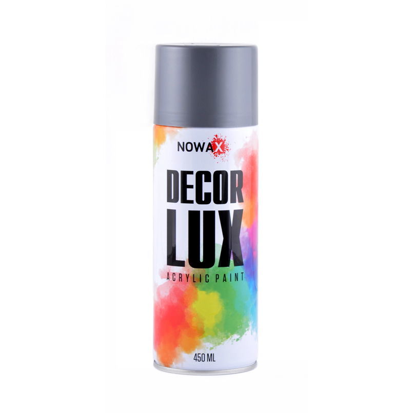 Серебристо-серая глянцевая краска NOWAX Decor Lux 450 мл для декора (NX48016)