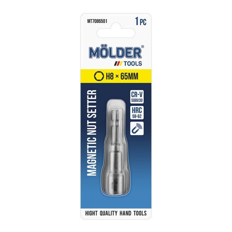 Магнитная бита для кровельных саморезов MOLDER H8 65мм в блистере 1шт (MT7086501)
