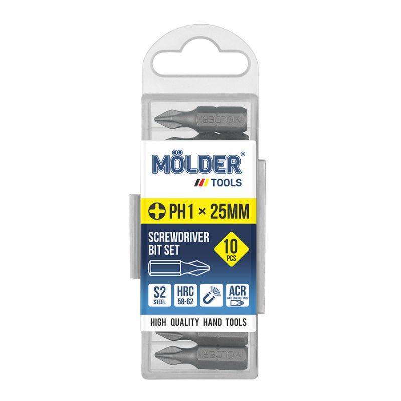 Комплект бит MOLDER PH1 25мм 10 штук в пластиковой упаковке (MT7012510)