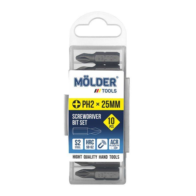 Биты PH2 25мм MOLDER набор 10 штук в пластиковой упаковке (MT7022510)