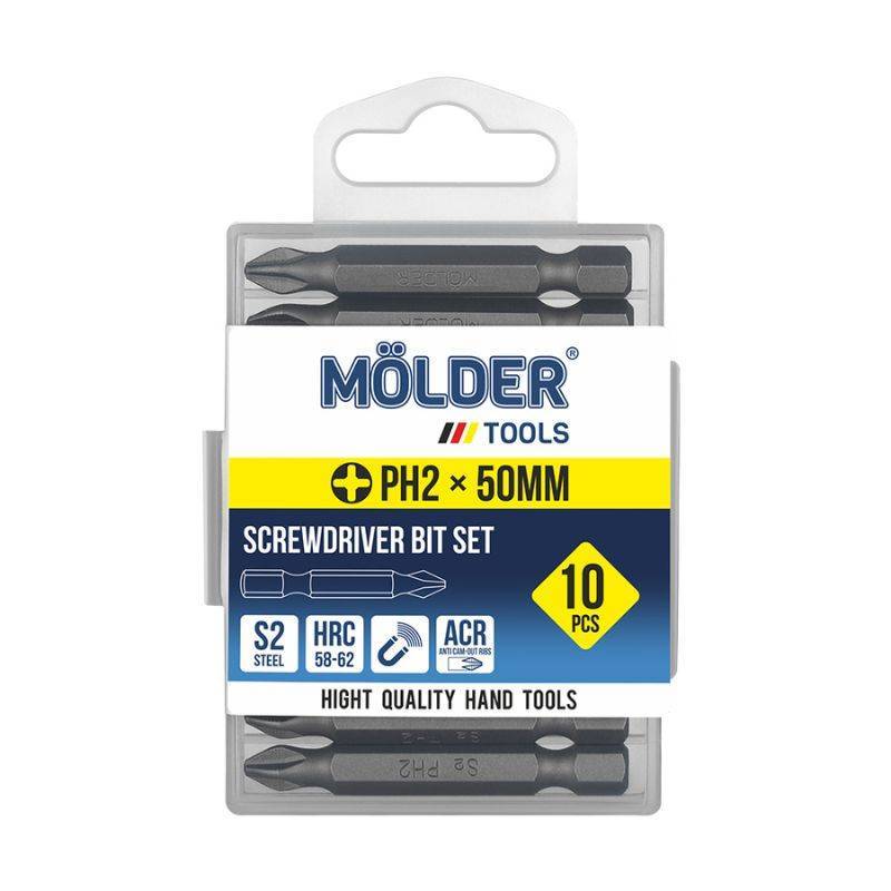 Биты PH2 50мм в наборе 10 штук пластиковая упаковка MOLDER (MT7025010)