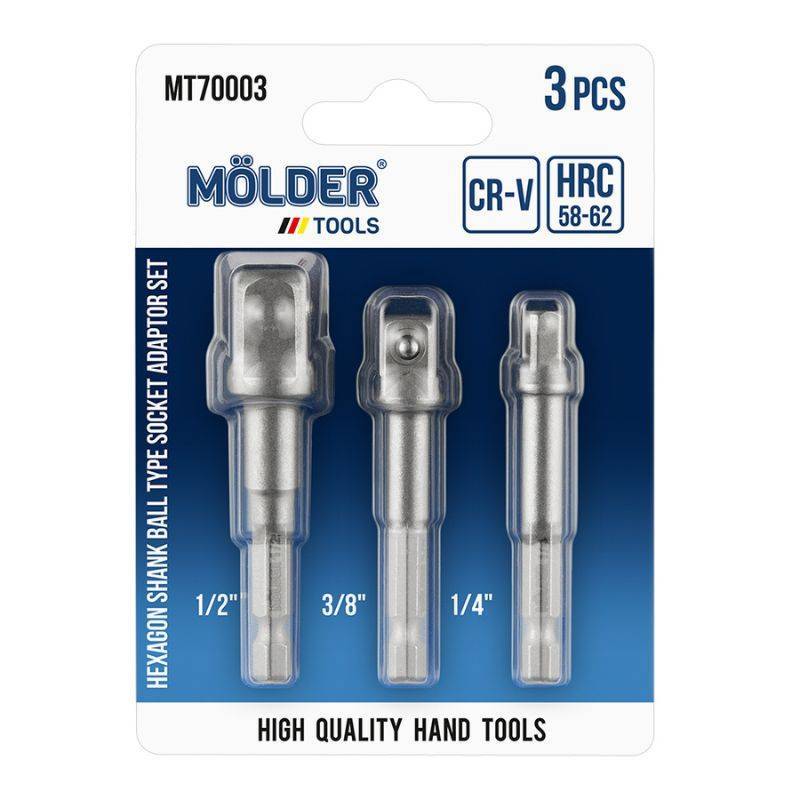Комплект адаптеров для торцевых головок HEX 1/4 на квадрат 1/4 3/8 1/2 3шт MOLDER MT70003