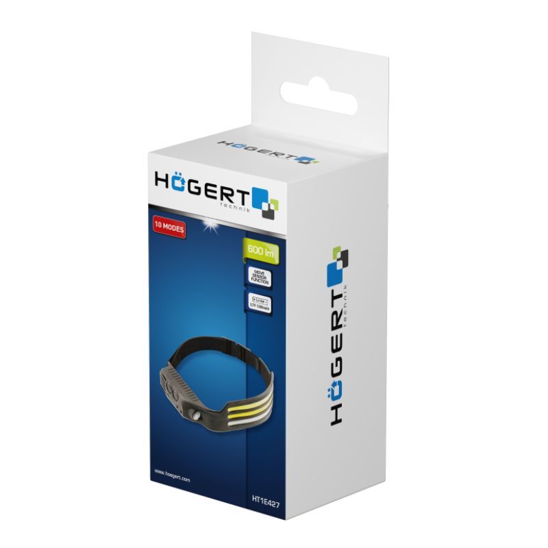 Налобний ліхтар Cob Hogert 600 люмен SMD USB акумулятор 1200 мАг артикул (HT1E427)