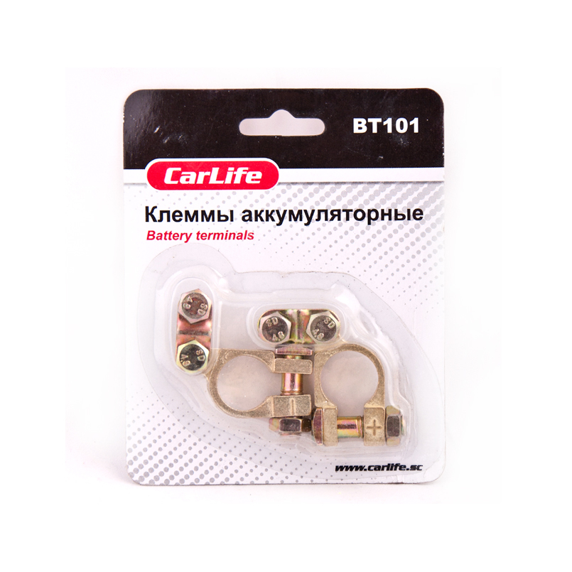 Аккумуляторные клеммы CarLife цинковые с латунным напылением для авто аккумулятора (BT101)