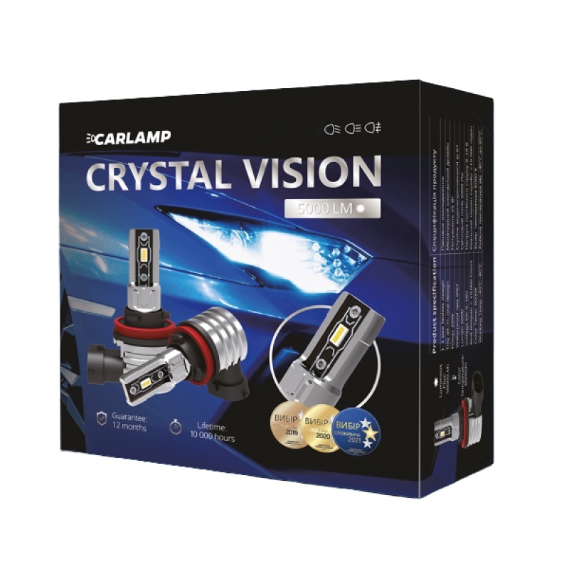 Світлодіодні автолампи H1 CARLAMP Crystal Vision мініатюрні лампи сумісні на 99% з вашим авто 5000Lm 6000K (CVH1)