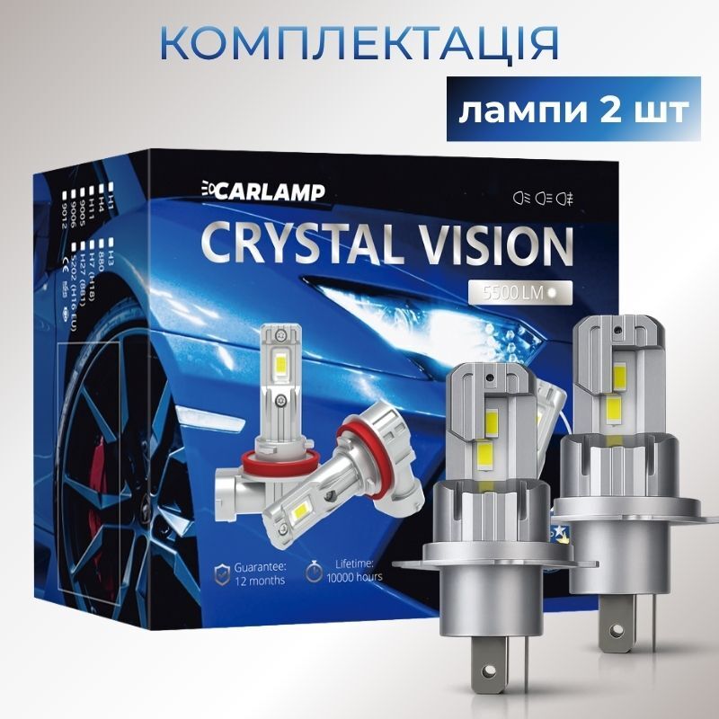 Світлодіодні автолампи H4 Carlamp Crystal Vision мініатюрні лампи сумісні на 99% з вашим авто 5500 Lm 6000 K (CVH4)