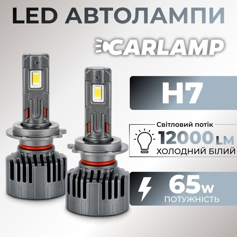 Світлодіодні автолампи H7 CARLAMP Ultra Vision лампи з освітленням на 150+ метрів для вашого авто 12000Lm 6500K (UVH7)