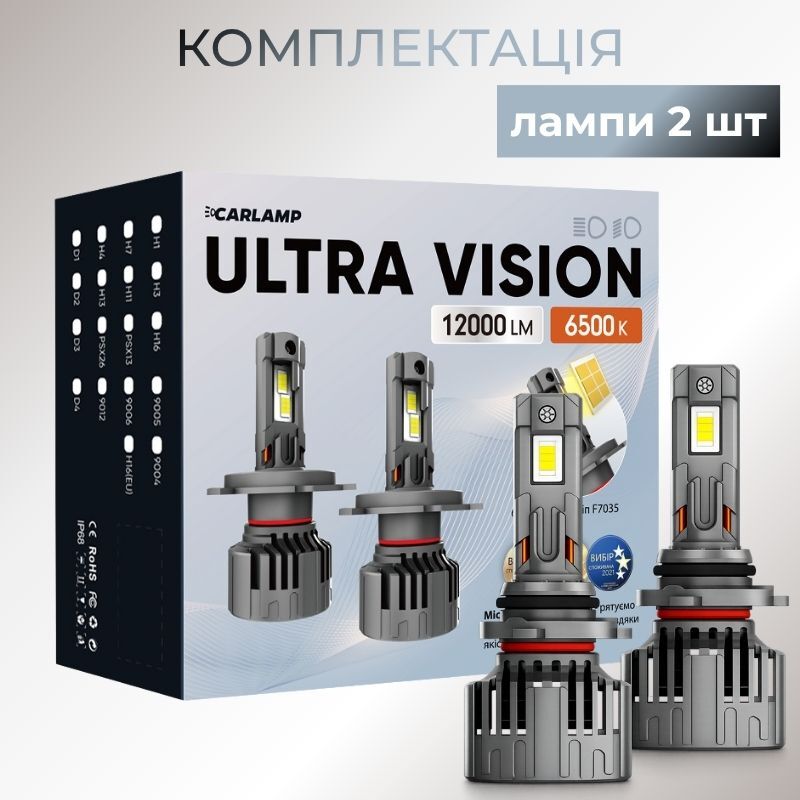 Світлодіодні автолампи HB4 CARLAMP Ultra Vision лампи з освітленням на 150+ метрів для вашого авто 12000Lm 6500K (UVHB4)