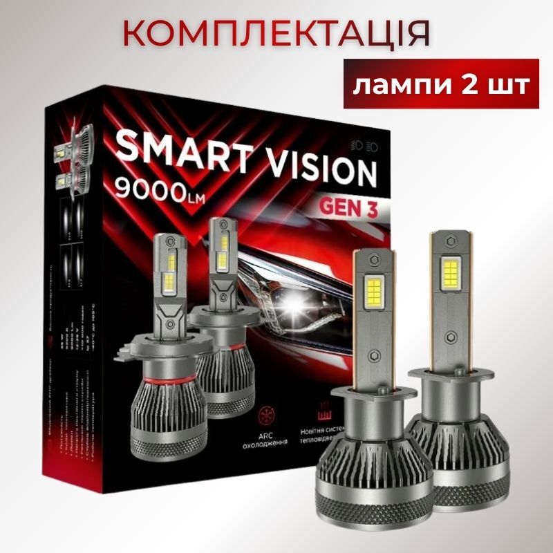 Автолампи H1 LED Carlamp Smart Vision Gen3 світлодіодні 9000Lm 6500K основне світло (SMG3H1)