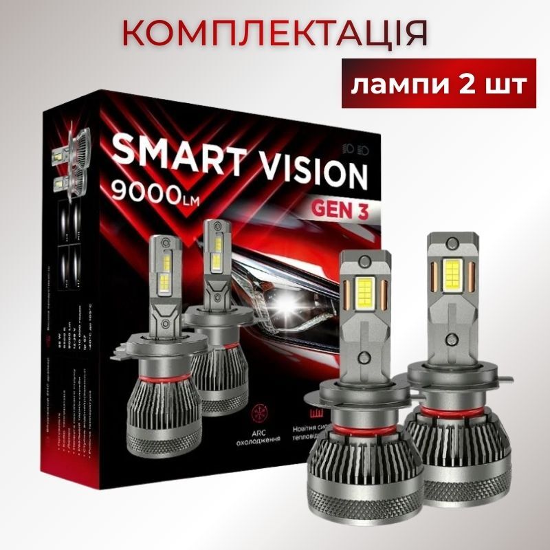 Автолампи H7 Carlamp Smart Vision Gen3 LED світлодіодні 9000Lm 6500K для автомобіля (SMG3H7)