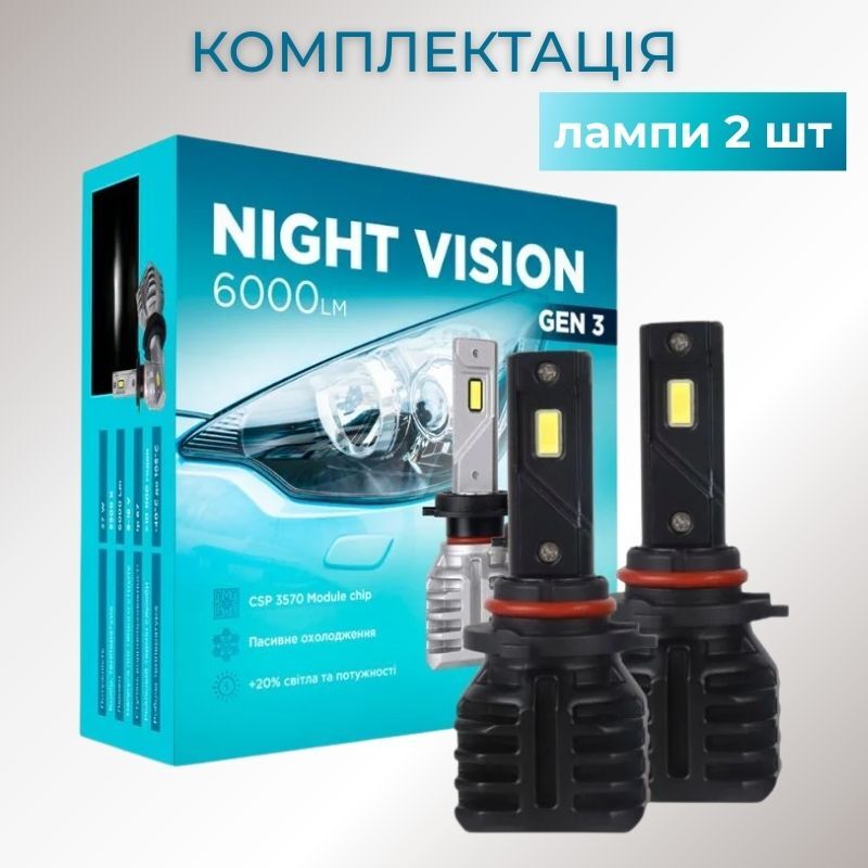 Автолампи світлодіодні HB3 9005 Carlamp Night Vision Gen 3 Led 5500K 6000Lm основне світло (NVG3HB3)