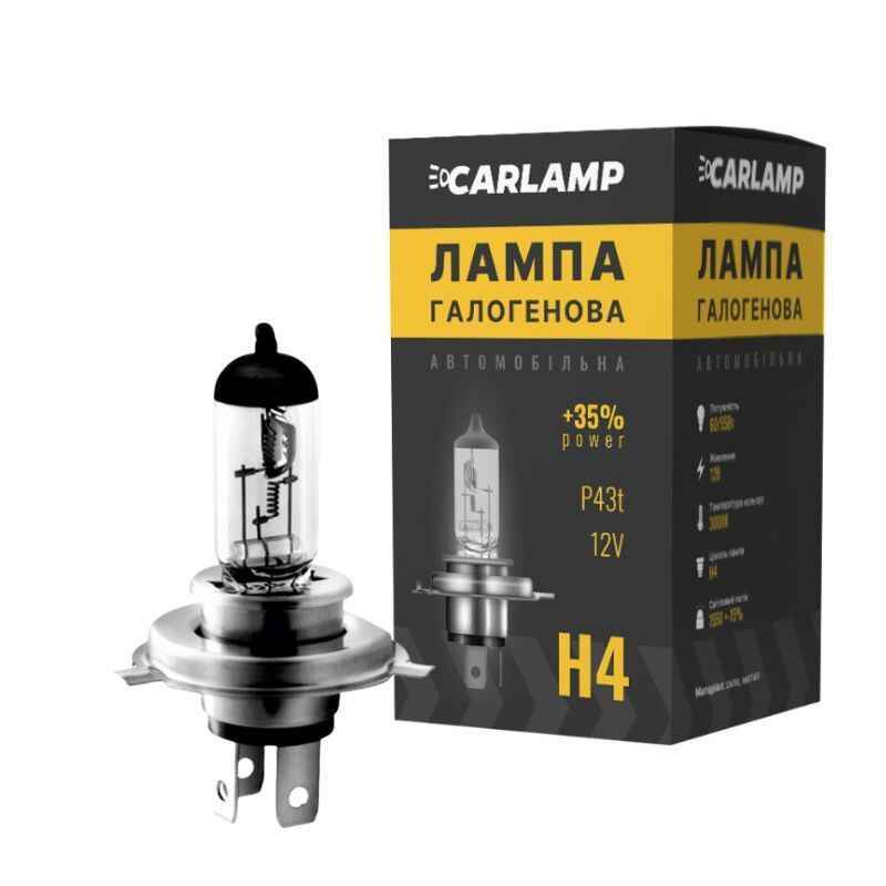 Галогеновая автолампа H4 12V Carlamp повышенная яркость плюс 35 процентов 1 штука (CL1204)