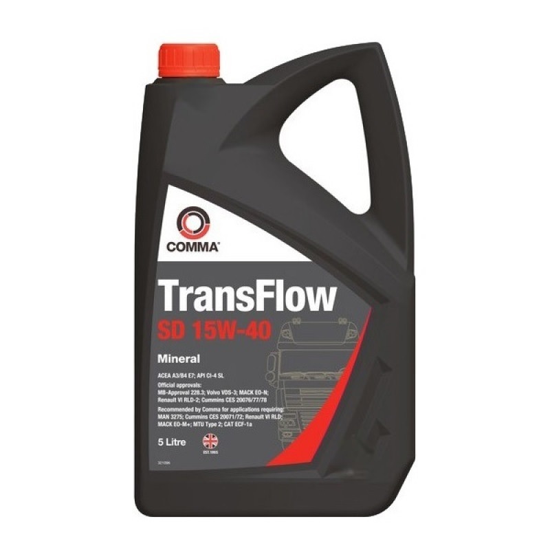 Коммерческое моторное масло Comma TRANSFLOW SD 15W40 API CI4SL ACEA A3B4E7 5 литров (TFSD5L)