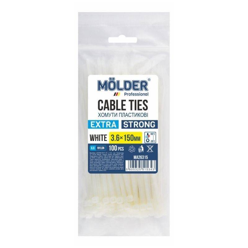 Хомуты пластиковые 3.6х150мм MOLDER белые 100 шт (MA26315)