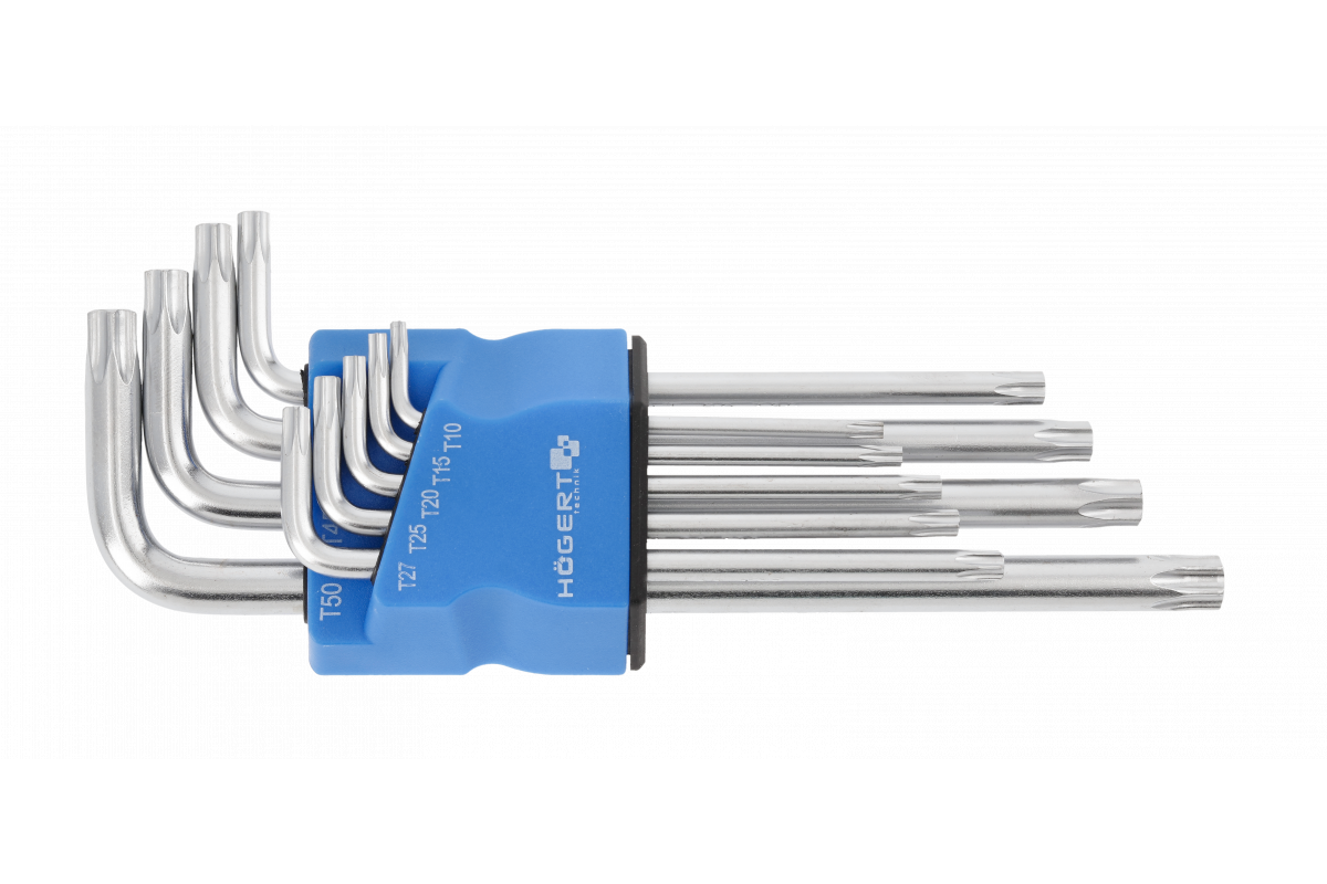 Длинные Torx ключи D-образной формы S2 набор 9 штук Hogert (HT1W830)