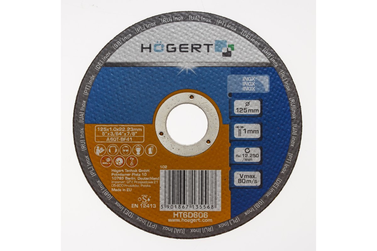 Отрезной диск Hogert 125х1.0х22.23 мм для нержавеющей стали по металлу (HT6D606)