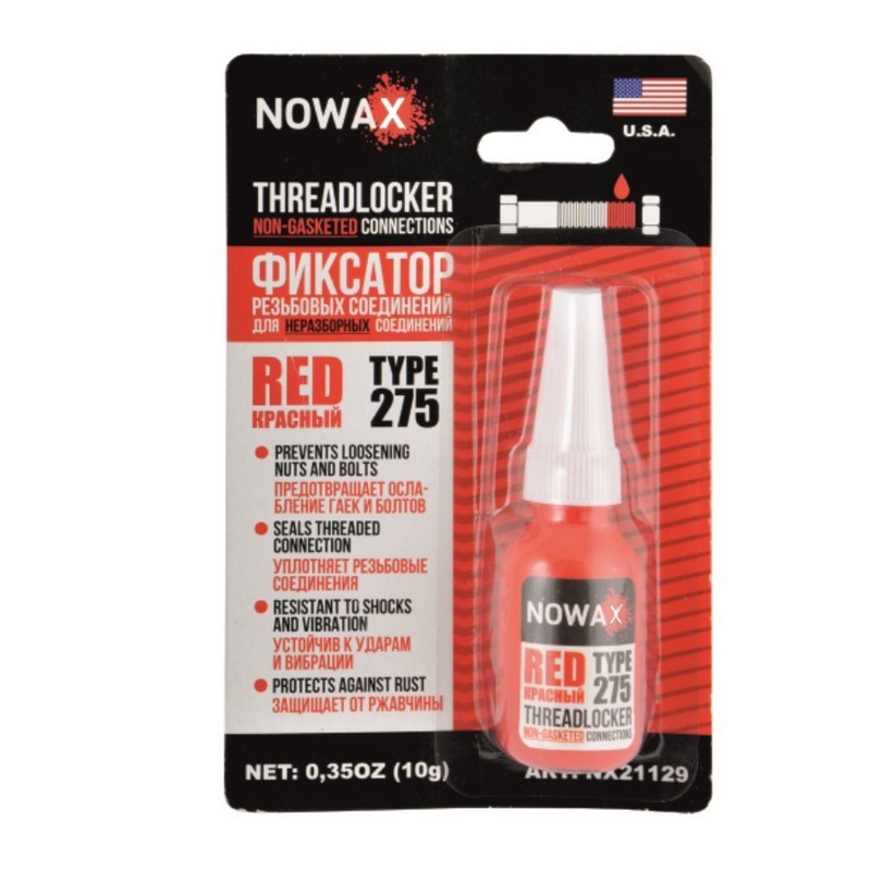Красный фиксатор резьбы NOWAX 3000 psi температура -60 до 150°C 10 г (NX21129)