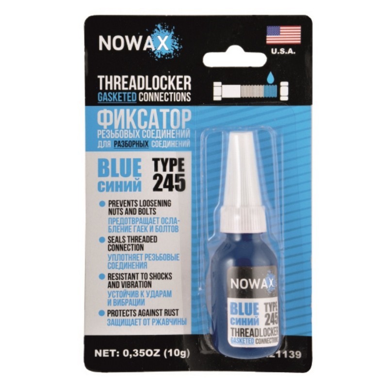 Синий фиксатор резьбы NOWAX 1600 psi температурный диапазон -60 до 150°C 10г (NX21139)